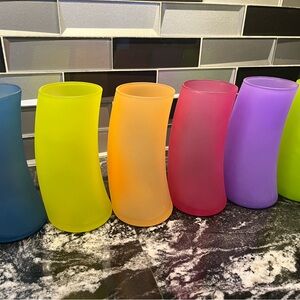 Vintage Libbey Watusi Colorful Curved Glass Tumblers Set
